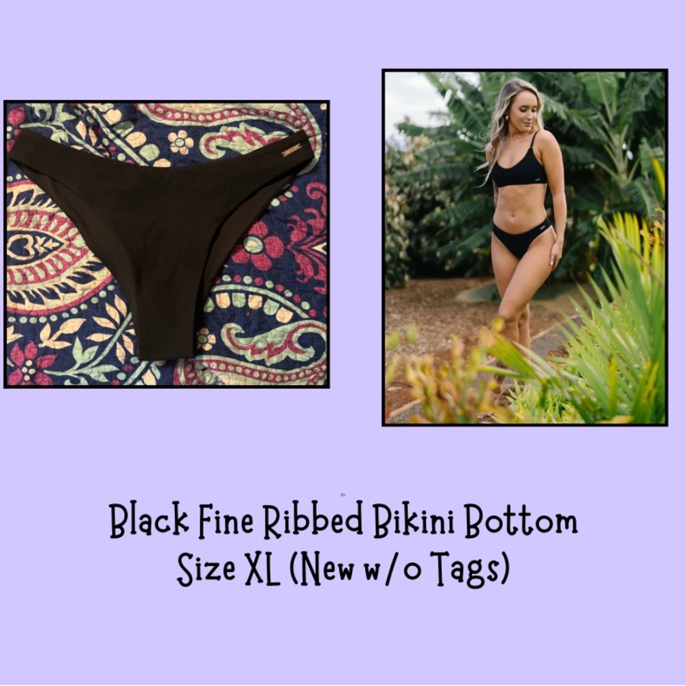 ZYIA Black Fine Ribbed Bikini Bottom (XL)